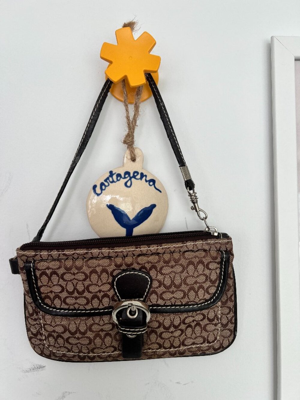 COACH Vintage Signature Canvas Wristlet - Chocolate Brown